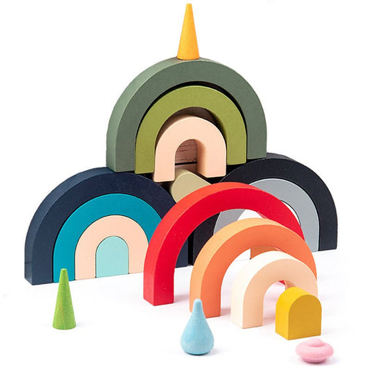 Montessori Wooden Rainbow Arched Stacked Education Building Blocks for Toddlers - Fancy Nursery