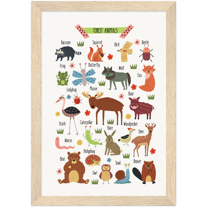 Museum-Quality Matte Paper Wooden Framed Poster - Forest Animals - Fancy Nursery