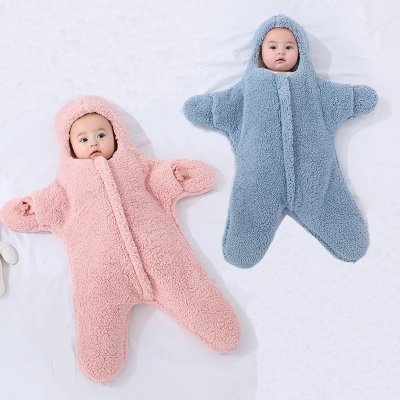 Baby Starfish Lamb Velvet Sleeping Bag Comfortable Newborn Baby Male And Female Baby Outing Winter Quilt Plus Cotton Thickening - Fancy Nursery