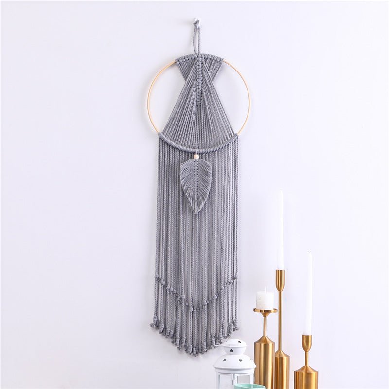 Leaf Macrame Wall Hanging Tapestry Cotton Woven Leaves Tassel Tapestries Door Porch Room Decorations Dorm Gifts - Fancy Nursery