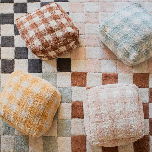 Lorena Canals Checkered Kitchen Tile Rug & Checkered Vichy Pouf - Fancy Nursery