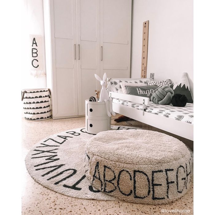 Lorena Canals Floor Cushion Pouffe ABC Natural - Black Ø 2' 3"' x 8" - Fancy Nursery