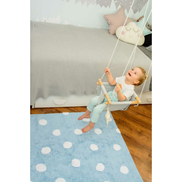 Lorena Canals Kids Washable Rug Polka Dots Blue-White 4' x 5' 3" - Fancy Nursery
