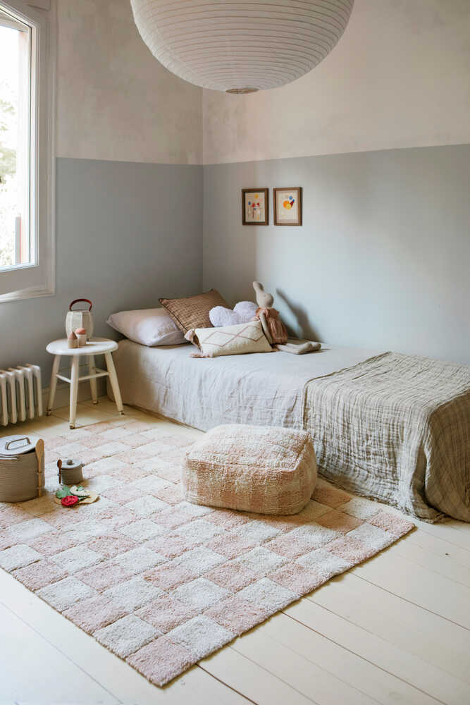 Lorena Canals Pouf Vichy Rose Floor Cushion 8" x1'4"x 1'4" - Fancy Nursery