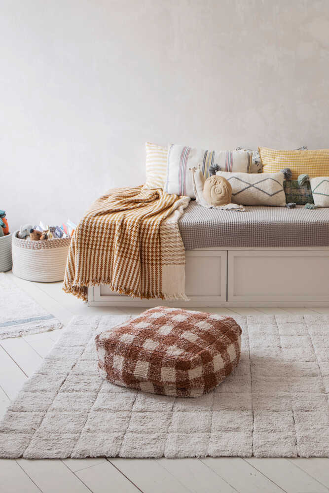 Lorena Canals Pouf Vichy Toffee Floor Cushion 8" x1'4"x 1'4" - Fancy Nursery