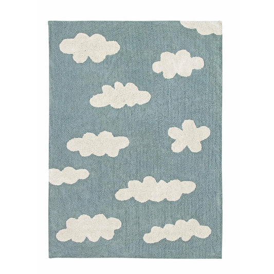 Lorena Canals Washable Nursery Area Rug Clouds Vintage Blue 4' x 5' 3" - Fancy Nursery