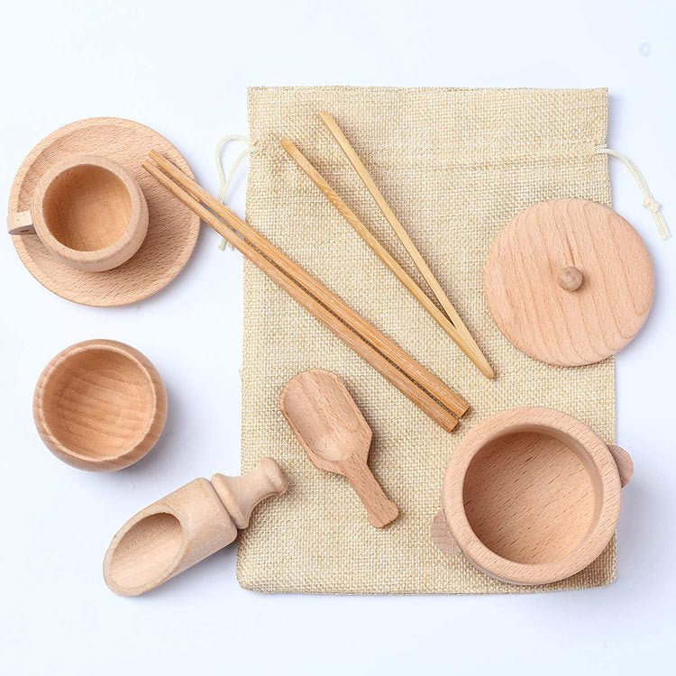 Montessori Sensory Wooden Toddler Cutlery Set for Pretend Play - Fancy Nursery