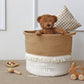 Nursery Jute Cotton Woven Storage Basket - Playroom Organizing Basket - Toy Storage Bag - Fancy Nursery