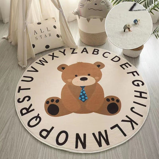 Round Cashmere-like Rug For Baby Nursery - Playroom Rug - ABC Rug - Fancy Nursery