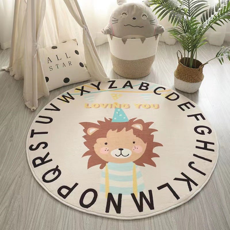 Round Cashmere-like Rug For Baby Nursery - Playroom Rug - ABC Rug - Fancy Nursery