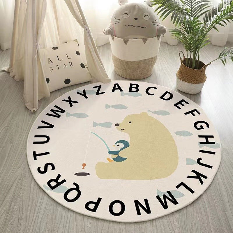 Round Cashmere-like Rug For Baby Nursery - Playroom Rug - ABC Rug - Fancy Nursery