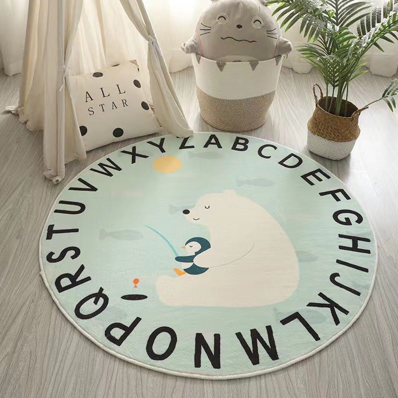 Round Cashmere-like Rug For Baby Nursery - Playroom Rug - ABC Rug - Fancy Nursery