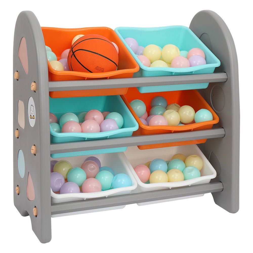 Wooden Kids' Toy Storage Organizer with 6 Plastic Bins for Kid's Bedroom Playroom RT - Fancy Nursery